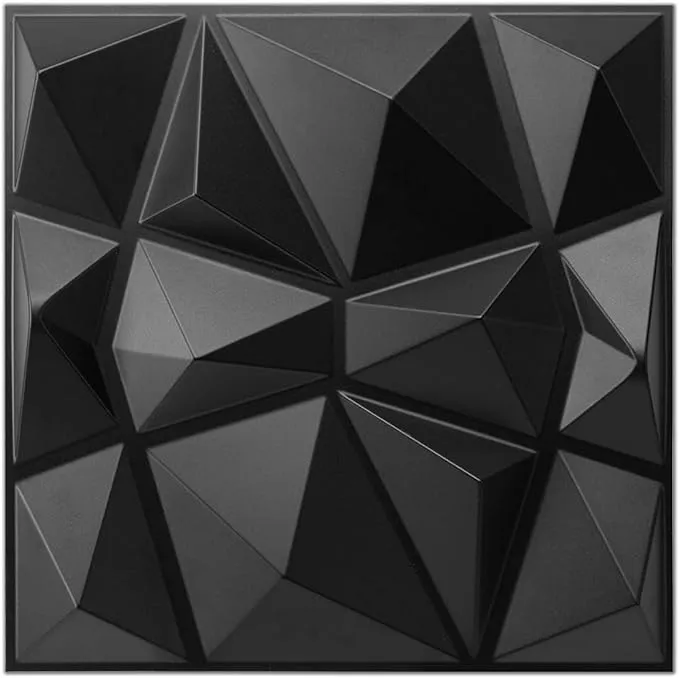 Art3d Decorative 3D Wall Panels in Diamond Design, 12"x12" Matt Black for Home and Office Decor (33 Pack)