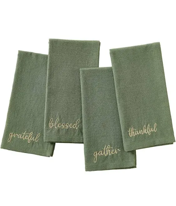 Elrene Home Fashions Harvest Fall Sentiment Embroidered Napkins, Set of 4, 17"x17", Rust