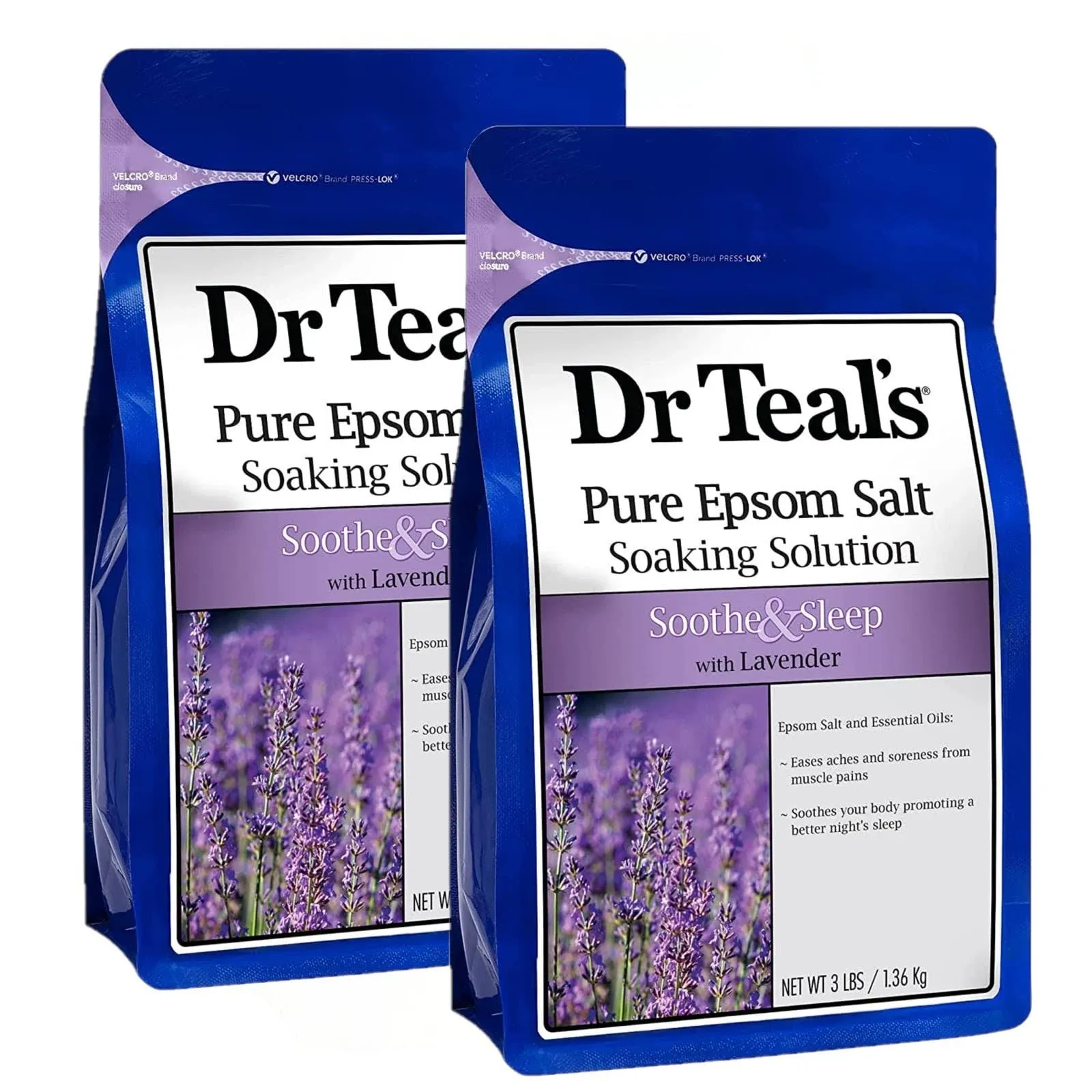 Dr Teal's Pure Epsom Salt, Soothe & Sleep with Lavender, 3 lb (Pack of 4) (Packaging May Vary)