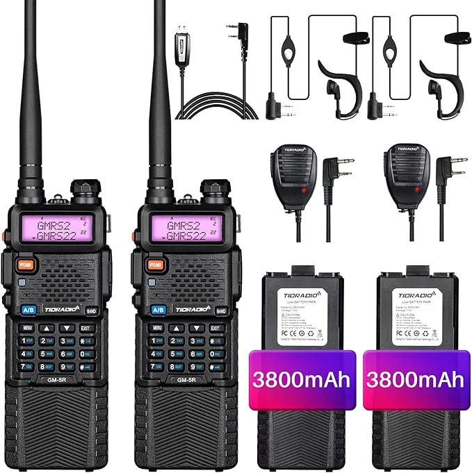 TIDRADIO GM-5R GMRS Radio, Two Way Radio GMRS Repeater Capable, with 3800mAh Battery, Dual Band Scanning Receiver and NOAA Weather & Alarm GMRS Handheld Radio for Survival Gear Hiking Hunting (2 Pack)