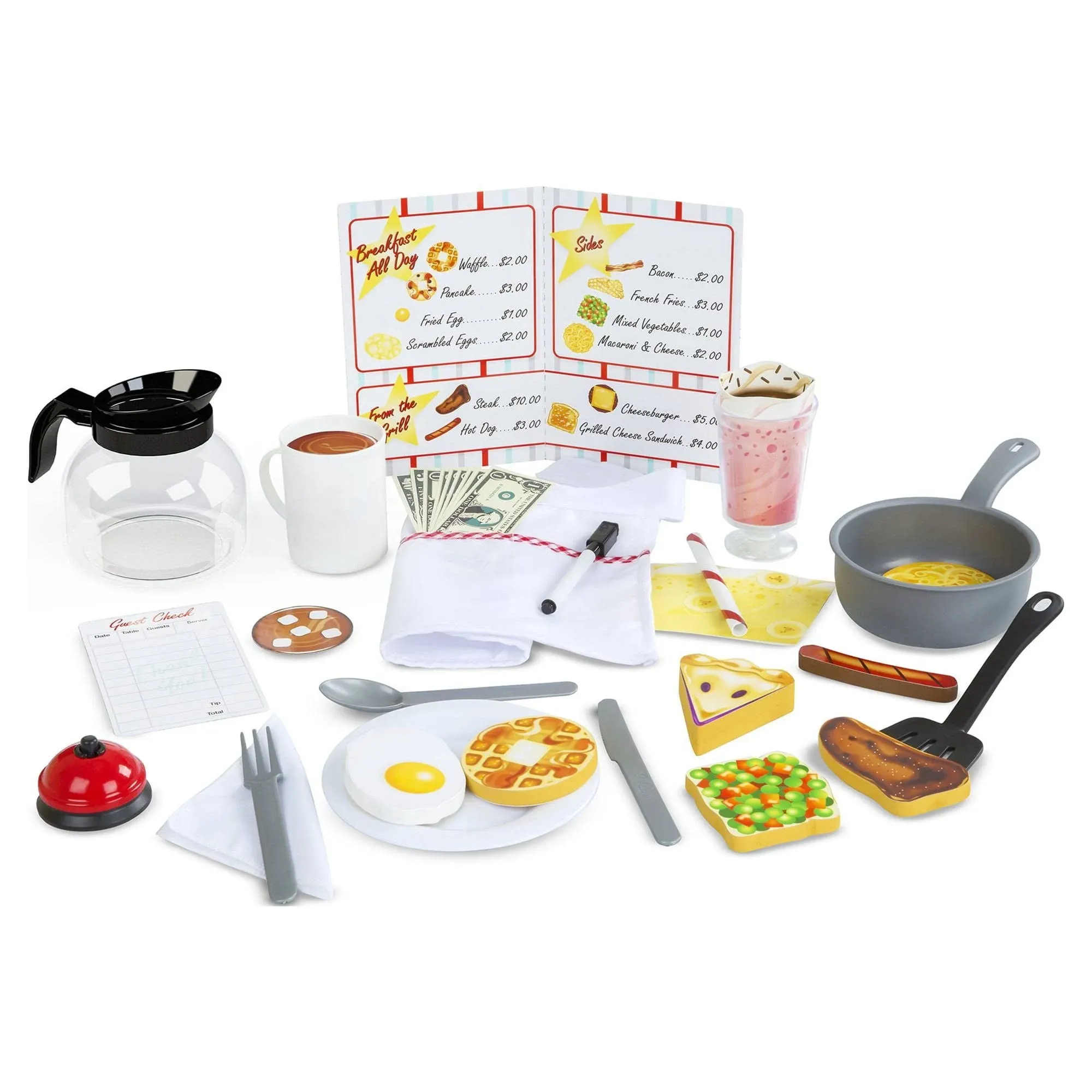 Melissa & Doug Star Diner Restaurant Play Set (41 pcs) - Pretend Play Food, Restaurant Toy Set With Cookware, Utensils For Kids, Diner Playset for Kids And Toddlers, Ages 3+