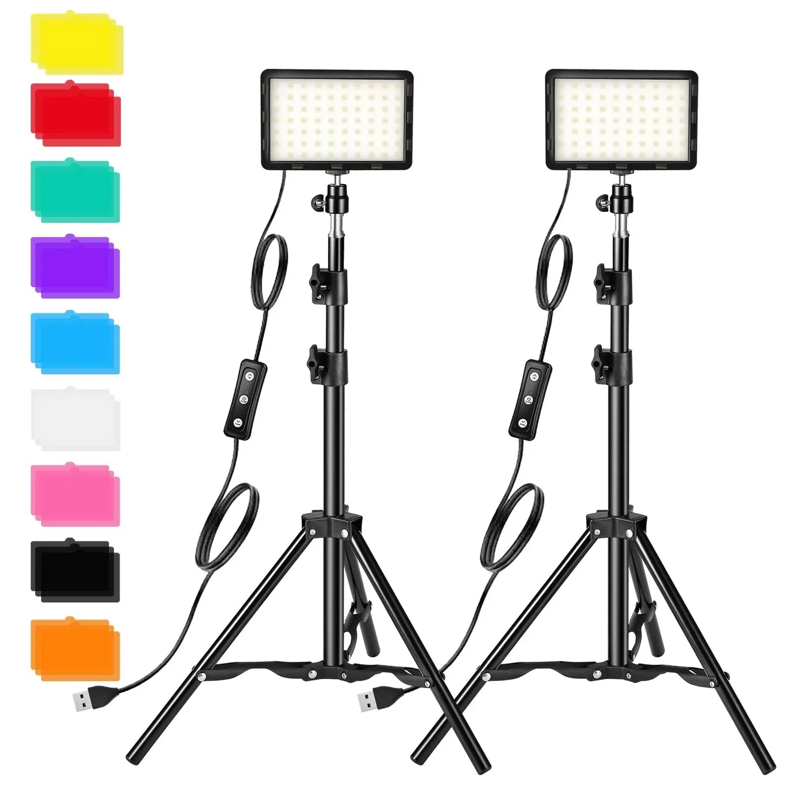 Photography Video Lighting Kit, LED Studio Streaming Lights W/70 Beads &amp; Color 