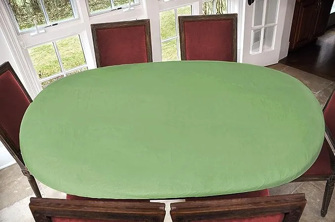 Covers For The Home Deluxe Elastic Edged Flannel Backed Vinyl Fitted Table Cover - Basketweave (Green) Pattern - Round Oblong Oval- Fits Tables up to 48" W x 68" L