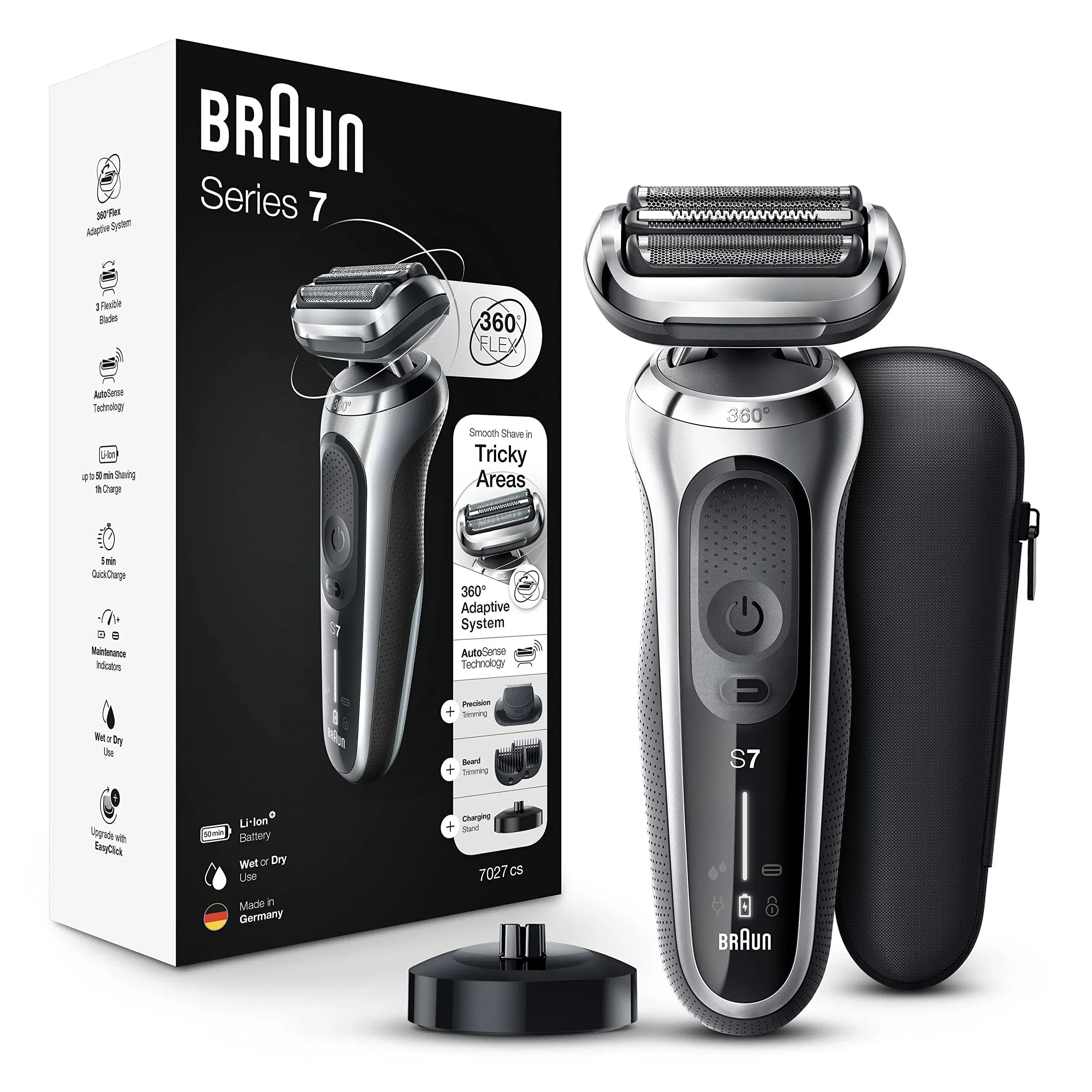 Braun Series 7 7091cc Flex Electric Razor for Men with SmartCare Center, Beard Trimmer, Stubble Beard Trimmer, Body Groomer and Exfoliating Brush Wet & Dry, Rechargeable, Cordless Foil Shaver, Black