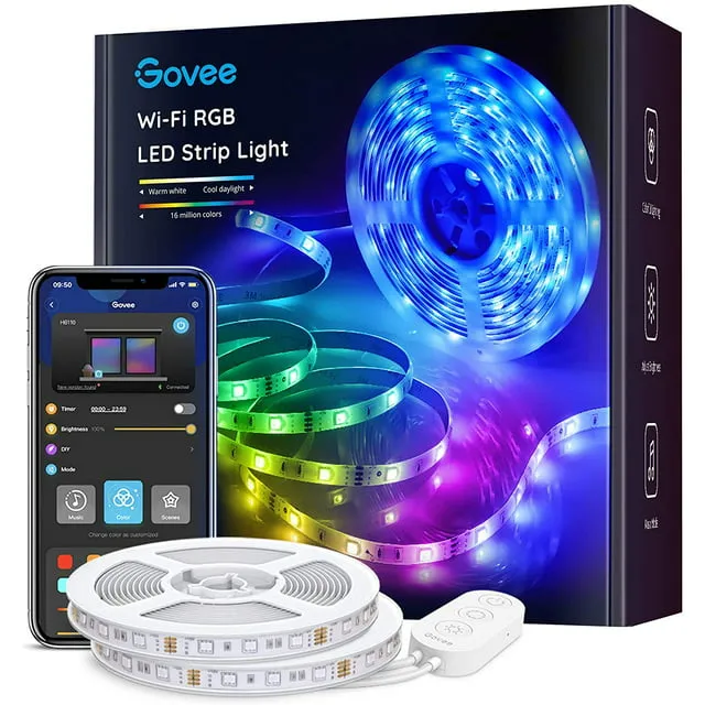 Govee Smart LED Strip Lights for Bedroom, 32.8ft WiFi LED Light Strip Work with Alexa Google Assistant, 16 Million Colors with App Control and Music Sync LED Lights for Party, 2 Rolls of 16.4ft