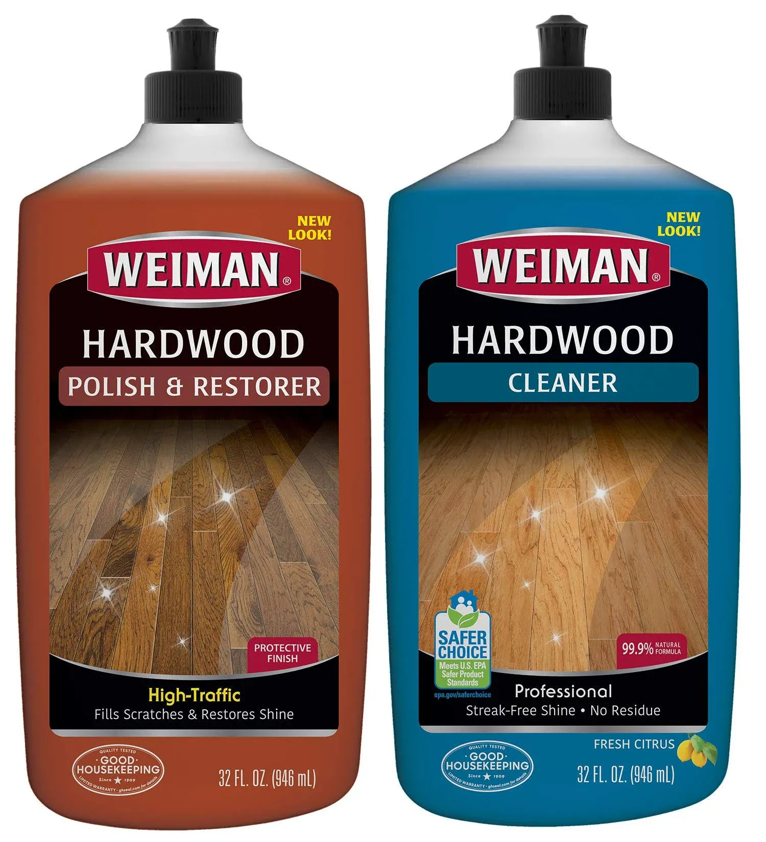 Weiman Floor Liquid Wood Cleaner & Polish, Fresh and Citrus Scent, 32 Fluid Ounce, 2 Pack