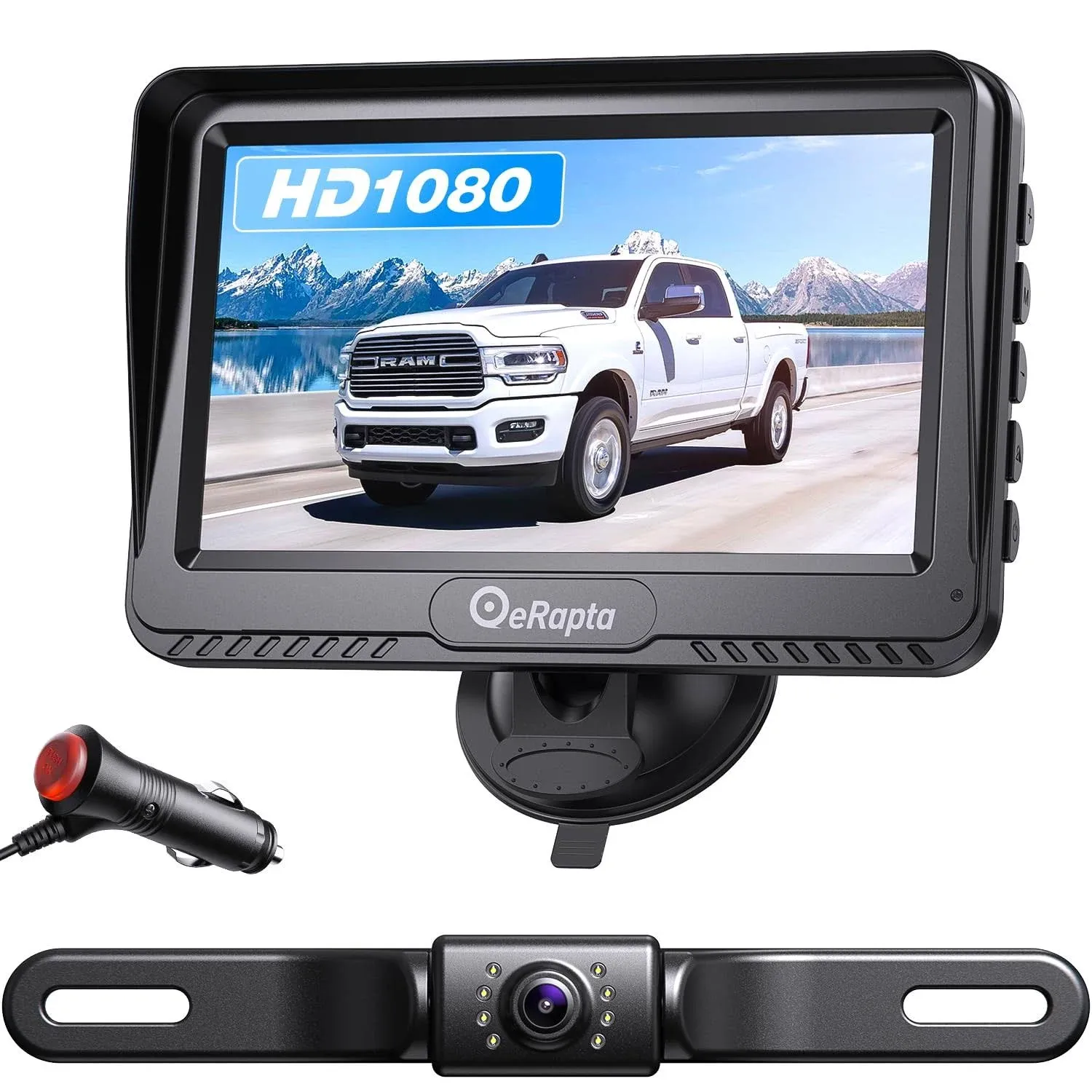 eRapta A43 Backup Camera, 4.3hd 1080p Rear View Monitor Kit with IP69 Waterproof, Night Vision, DIY Grid Lines for Car Truck Minivan