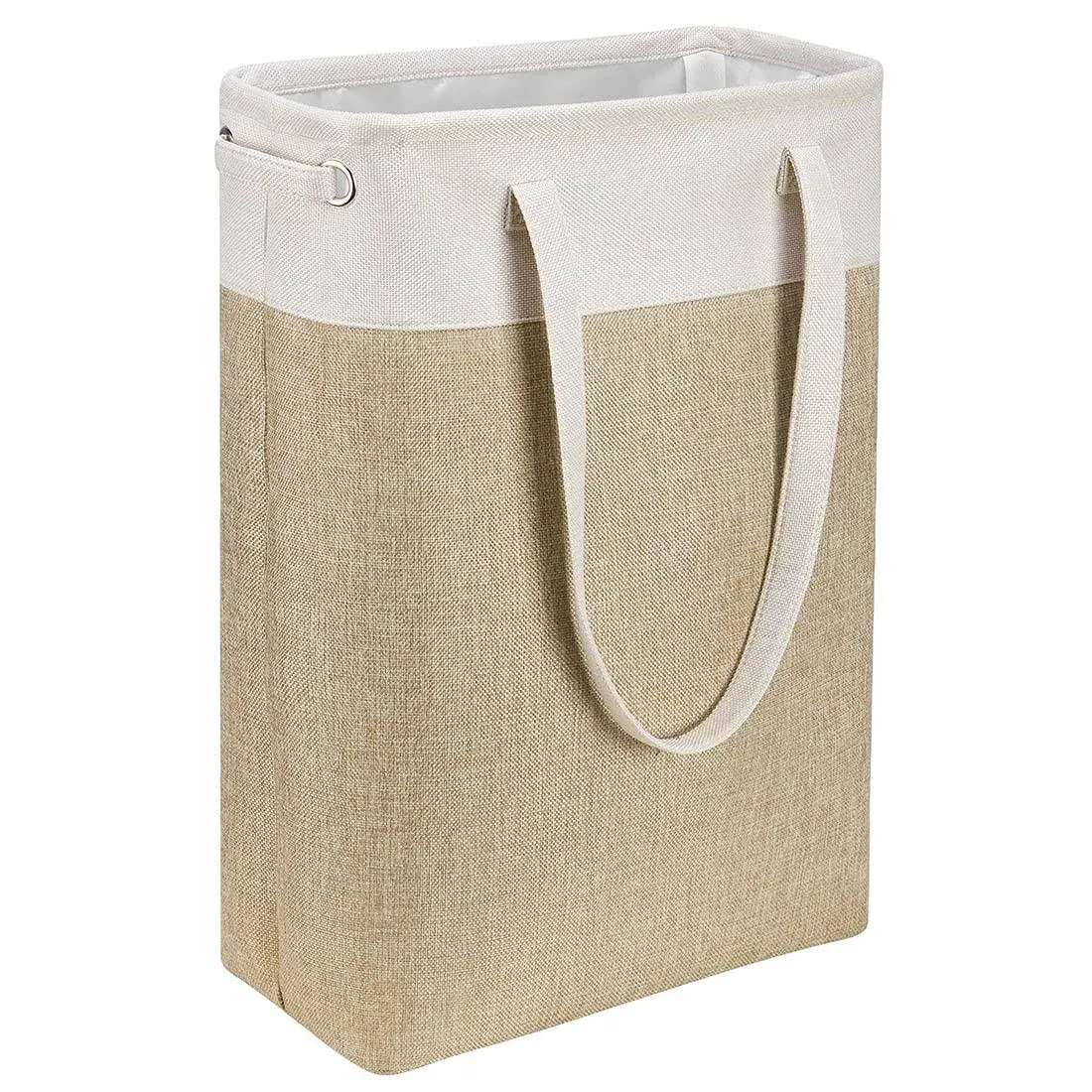 I BKGOO Laundry Basket with Handles Beige&Khaki-Slim Laundry Bin Collapsible ...