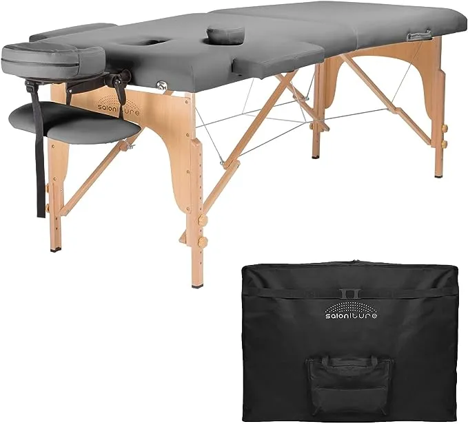 Saloniture Professional Portable Folding Massage Table with Carrying Case - Blue