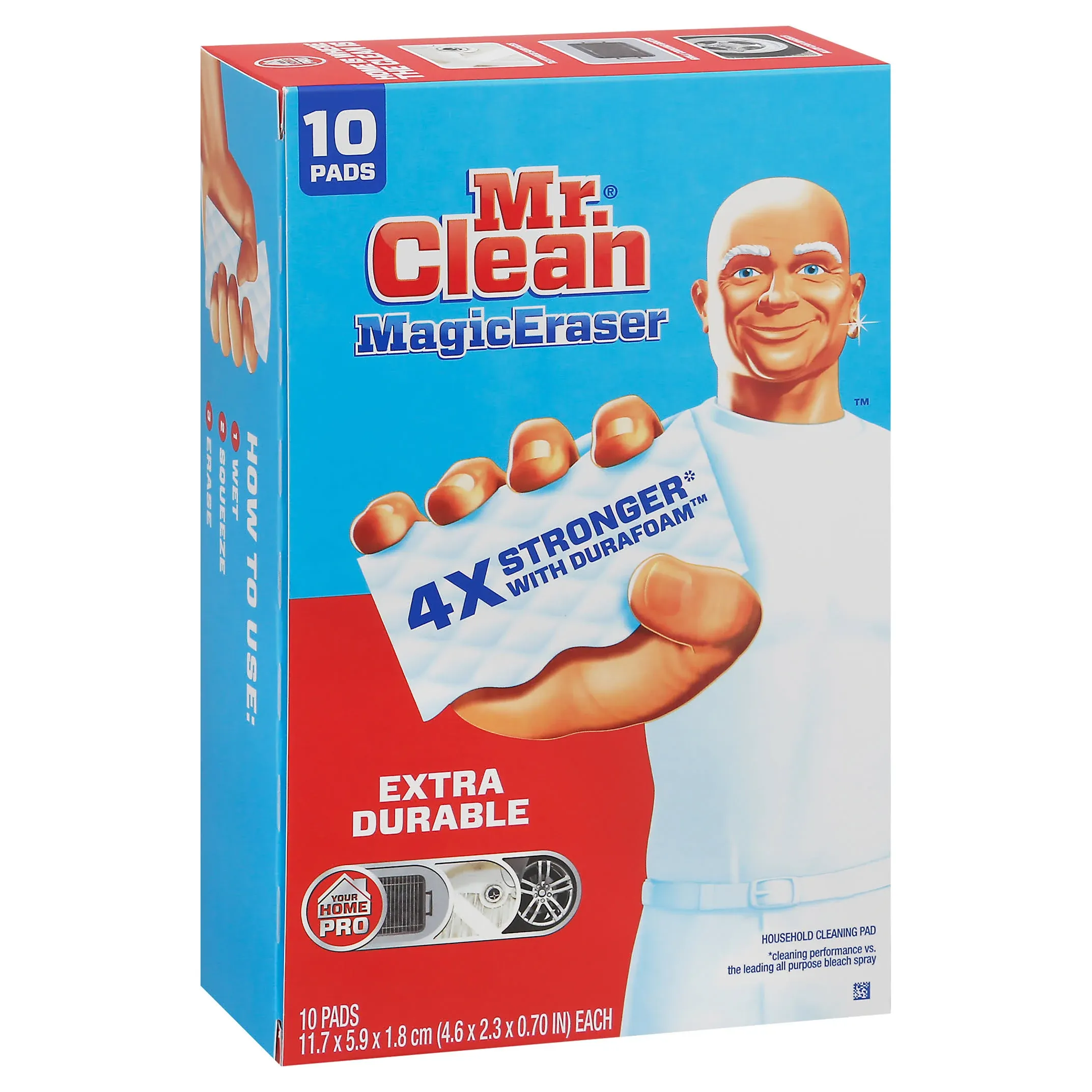 Mr. Clean Magic Eraser, Extra Durable Pro Version, Shoe, Bathroom, and Shower Cleaner, Cleaning Pads with Durafoam, 10 Count