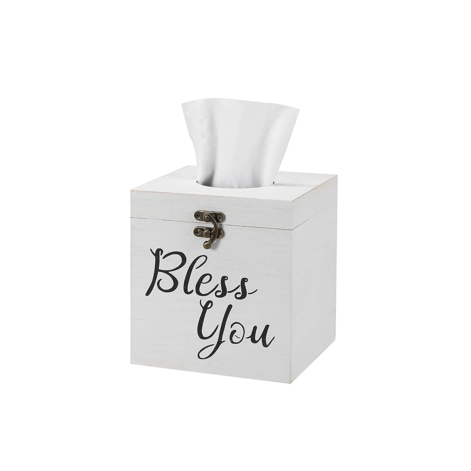 DUICIRX Bless You Wood Tissue Box Cover, Rustic White Tissue Box Cover Square ...