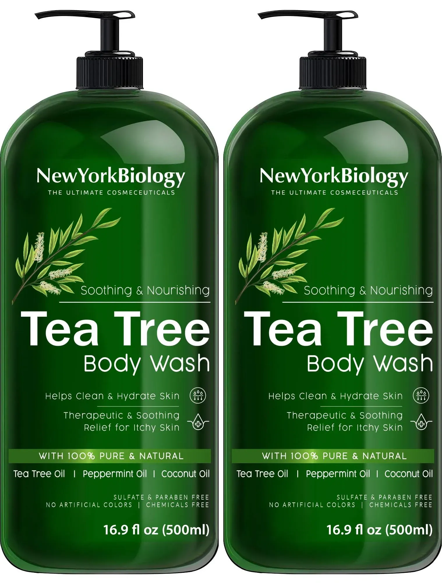 New York Biology Tea Tree Body Wash for Men and Women – Moisturizing Body Wash Helps Soothe Itchy Skin, Jock Itch, Athletes Foot, Nail Fungus, Eczema, Body Odor and Ringworm – 16 Fl oz - Pack of 2