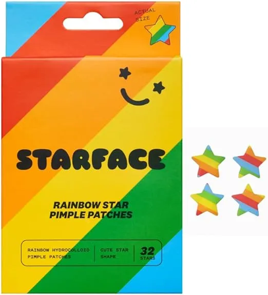 Starface Rainbow Stars, Hydrocolloid Pimple Patches, Absorb Fluid and Reduce Inflammation, Cute Star Shape, Vegan and Cruelty-Free Skincare (32 Count)