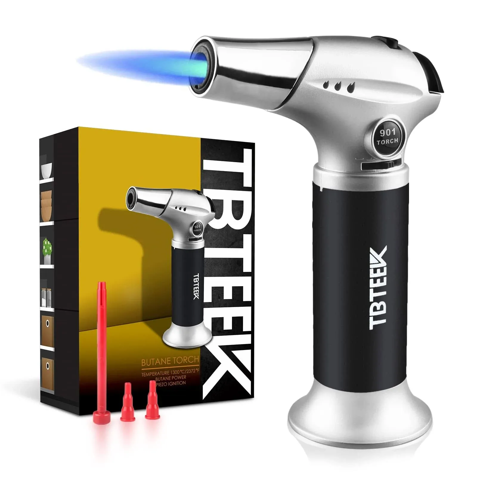 TBTEEK Butane Torch, Kitchen Torch Cooking with Black-Sliver, Silver 