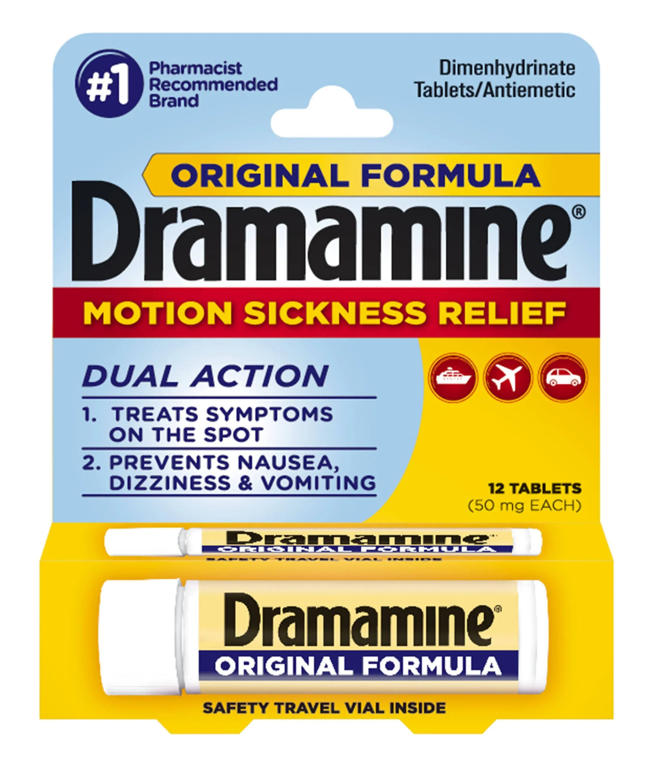 Dramamine Motion Sickness Relief, Original Formula, 50 mg, Tablets - 12 count