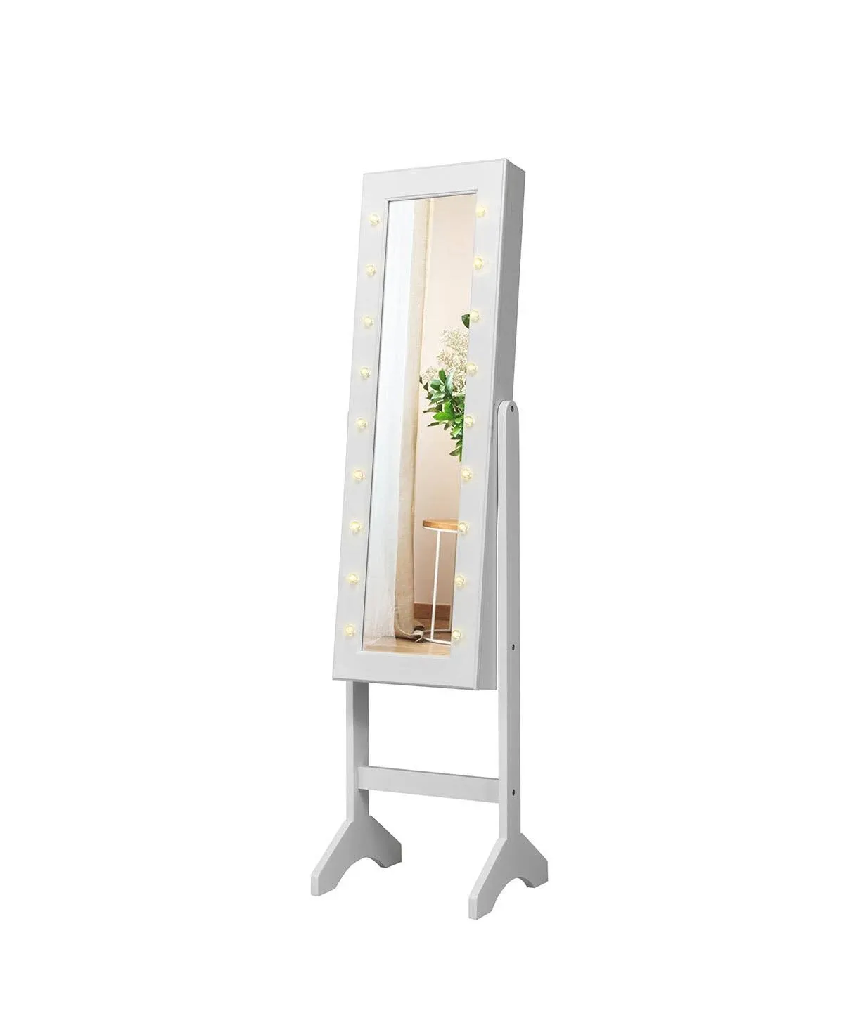 Costway Mirrored Jewelry Cabinet Armoire Organizer Free Standing w/ 18 LED lights ...