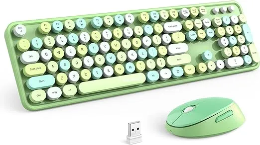 KNOWSQT Wireless Keyboard and Mouse Combo, Green 104 Keys Full-Sized 2.4 GHz Round Keycap Colorful Keyboards, USB Receiver Plug and Play, for Windows, Mac, PC, Laptop, Desktop