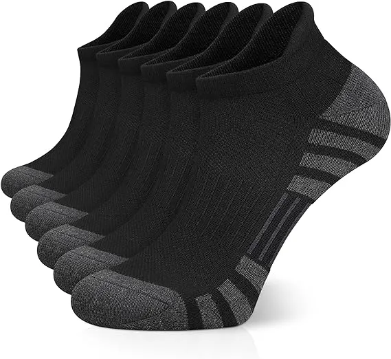 Airacker Ankle Athletic Running Socks Cushioned Breathable Low Cut Sports Tab Socks for Men and Women (6 Pairs)