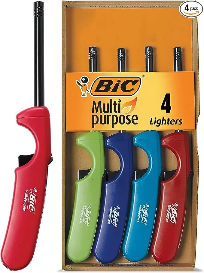 BIC Multi-Purpose Classic and Flex Wand Candle Lighters, Assorted Colors, Reliable and Safe, For Fireplaces, Campfires and More, Utility Lighter, 4-Count