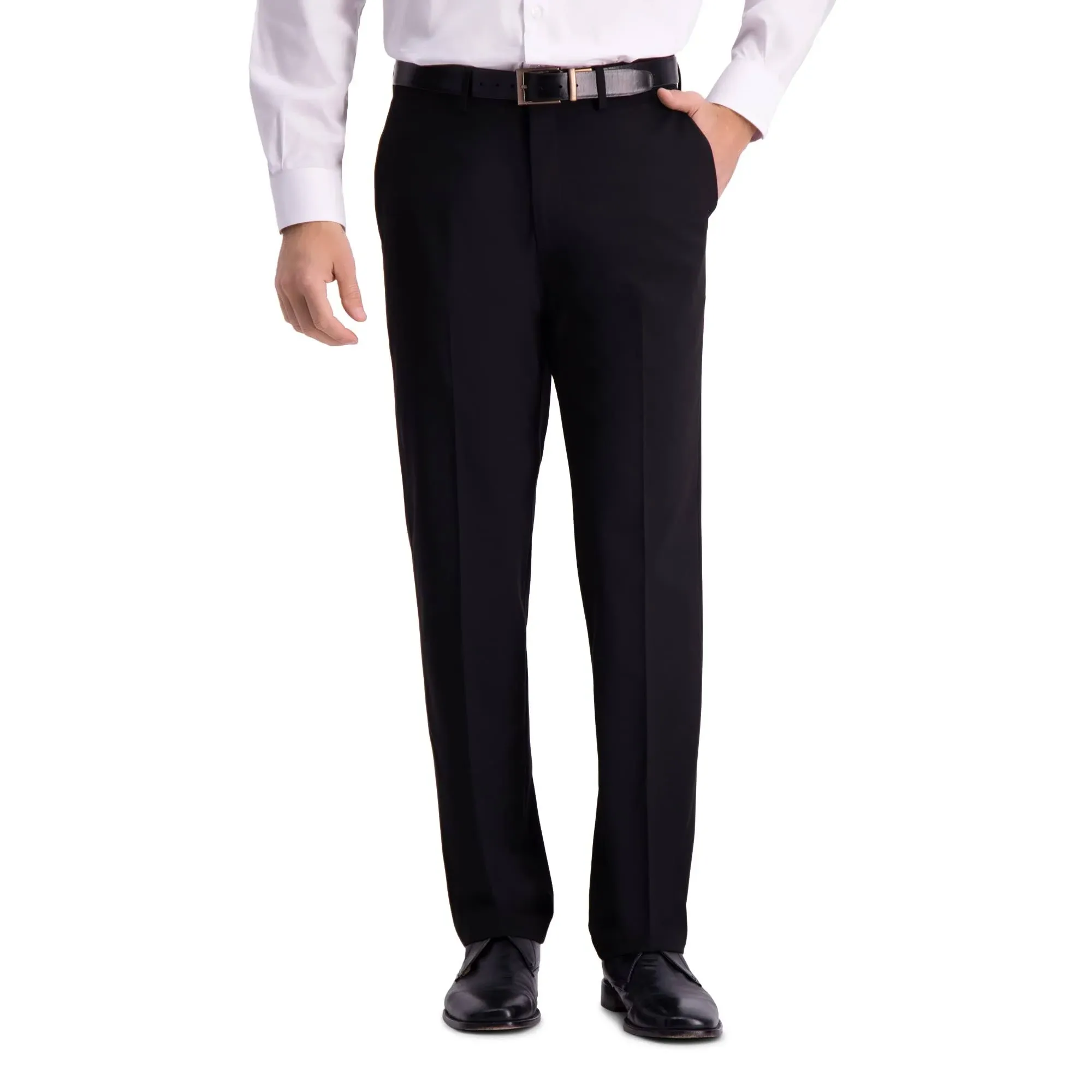 J.M. Haggar Men's Straight-Fit 4-Way Stretch Flat-Front Dress Pants - Black