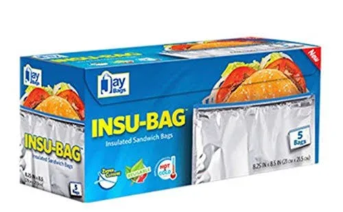 Foil Thermal Sandwich Bags - 5 Pack - Reusable Insulated Bag - Keeps Snacks and Lunch Cool and Fresh - Easy Closure - Waterproof | Silver Color