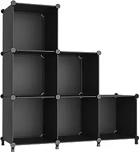 SONGMICS 6 Cubes Storage Organizer, DIY Plastic Closet Cabinet, Black