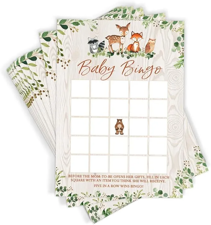 Printed Party Woodland Baby Shower Game - Baby Bingo, Set of 50