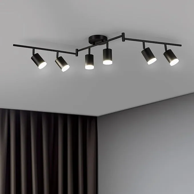 Kimjo 6-Light Track Lighting Fixtures Ceiling, Flush Mount Black Track, Studio