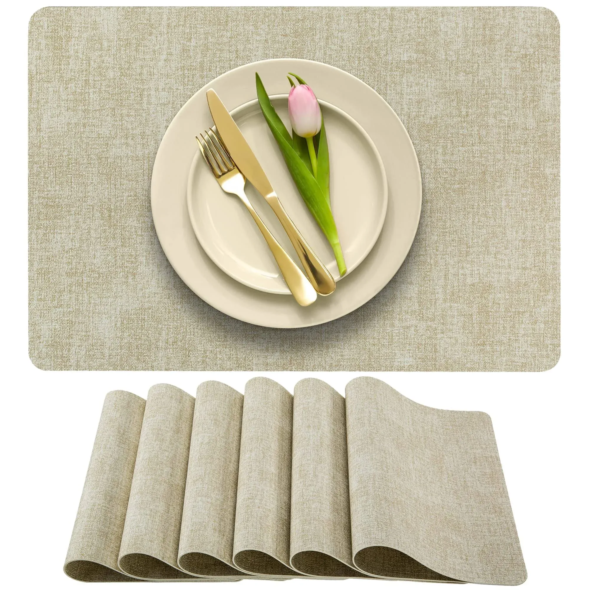 More Décor Faux Leather Placemats for Dining and Kitchen Table - Stain and Heat ...