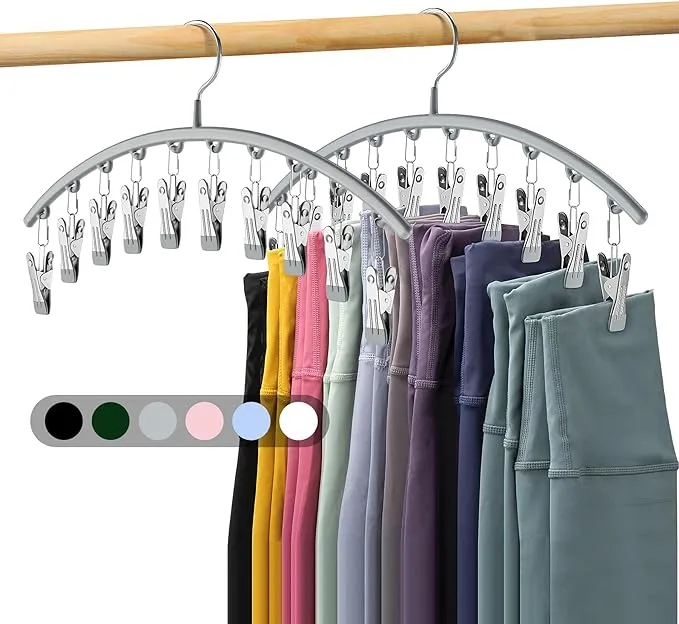 Volnamal Legging Organizer for Closet, Metal Yoga Pants Hanger w/Rubber Coated 2 Pack w/10 Clips Hold 20 Leggings, Hangers Space Saving Hanging Close