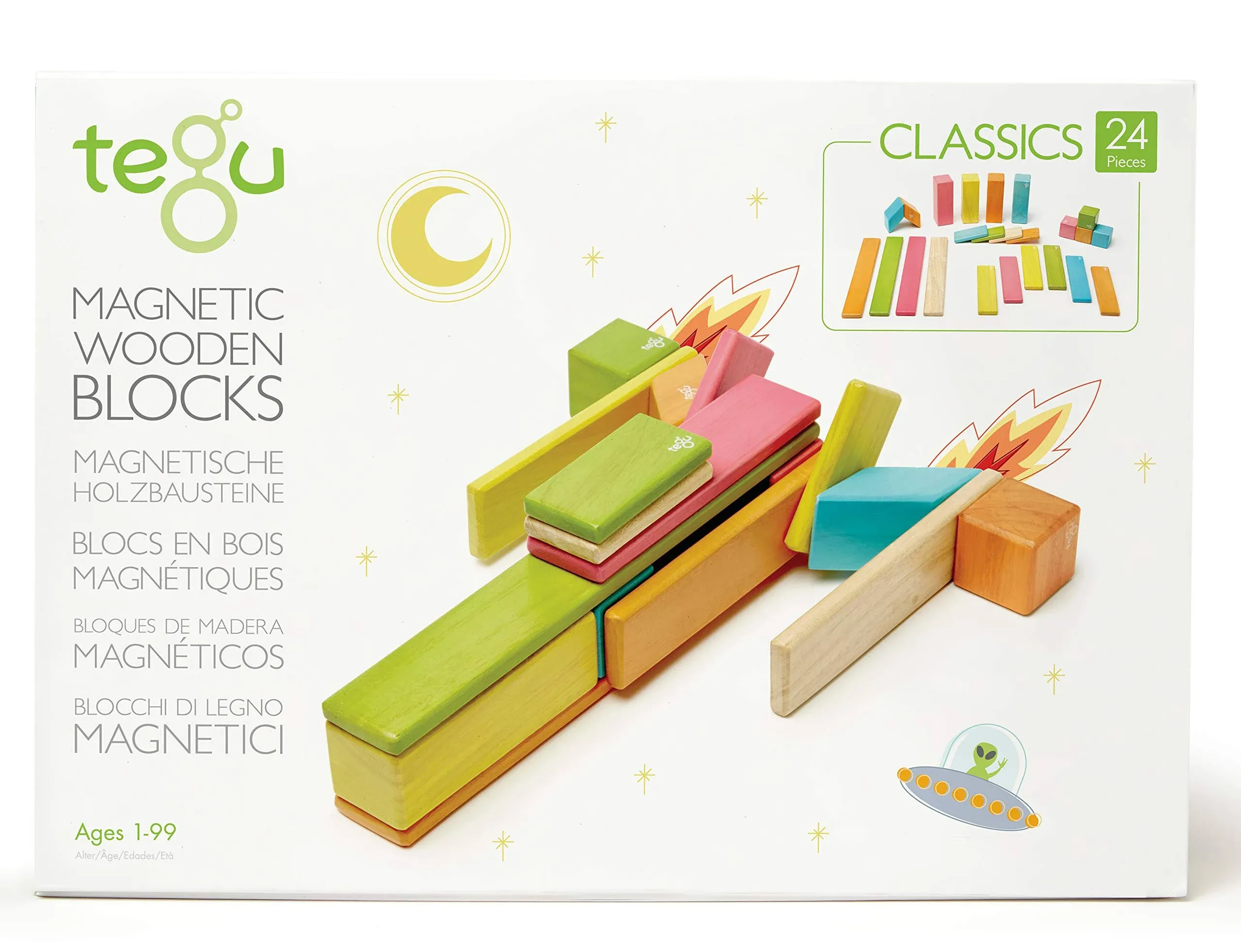 24 Piece Tegu Magnetic Wooden Block Set, Tints, 1-99 years old