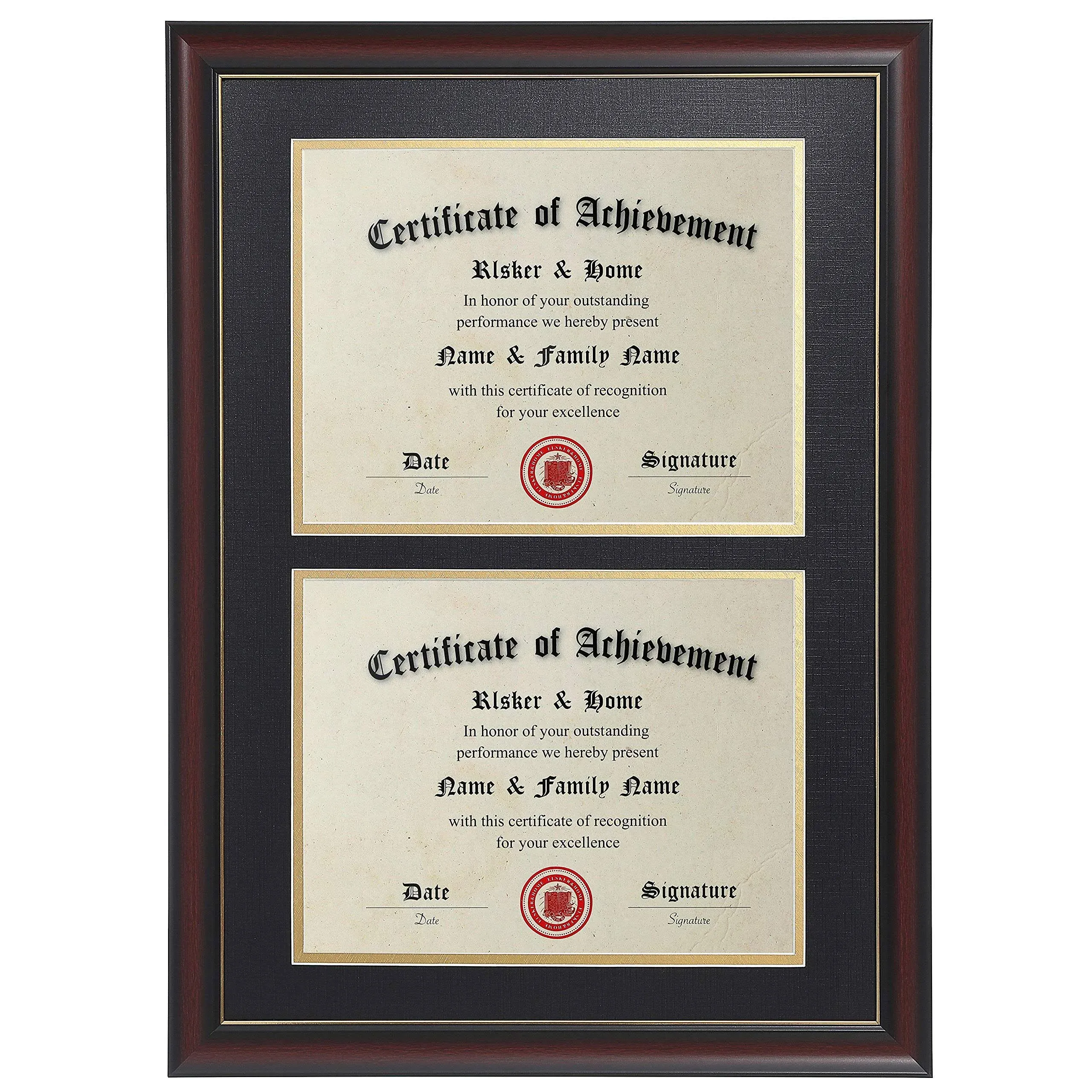 ELSKER&HOME Double Diploma Frames 14x20 for Two 8.5x11 Diplomas, Certificates,Degrees, Documents, Cherry Color Golden Rim for Dual Diploma/Certificate/Document Frame for Two 8.5x11 Inch with Mat