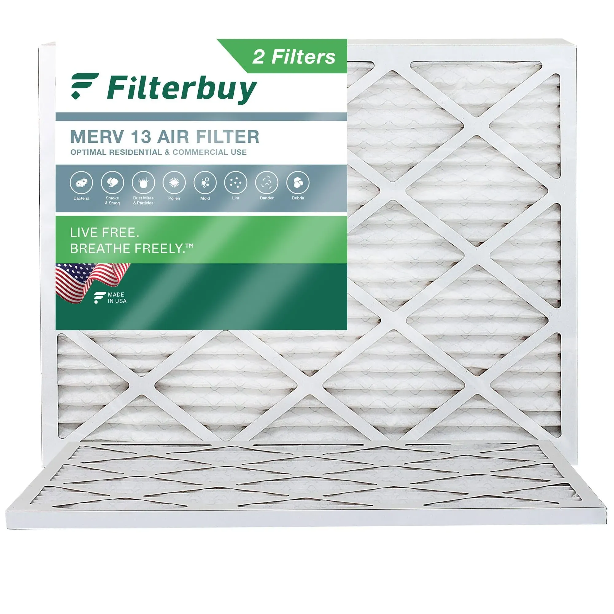 Filterbuy 14x20x1 MERV 13 Pleated HVAC AC Furnace Air Filters (2-Pack)