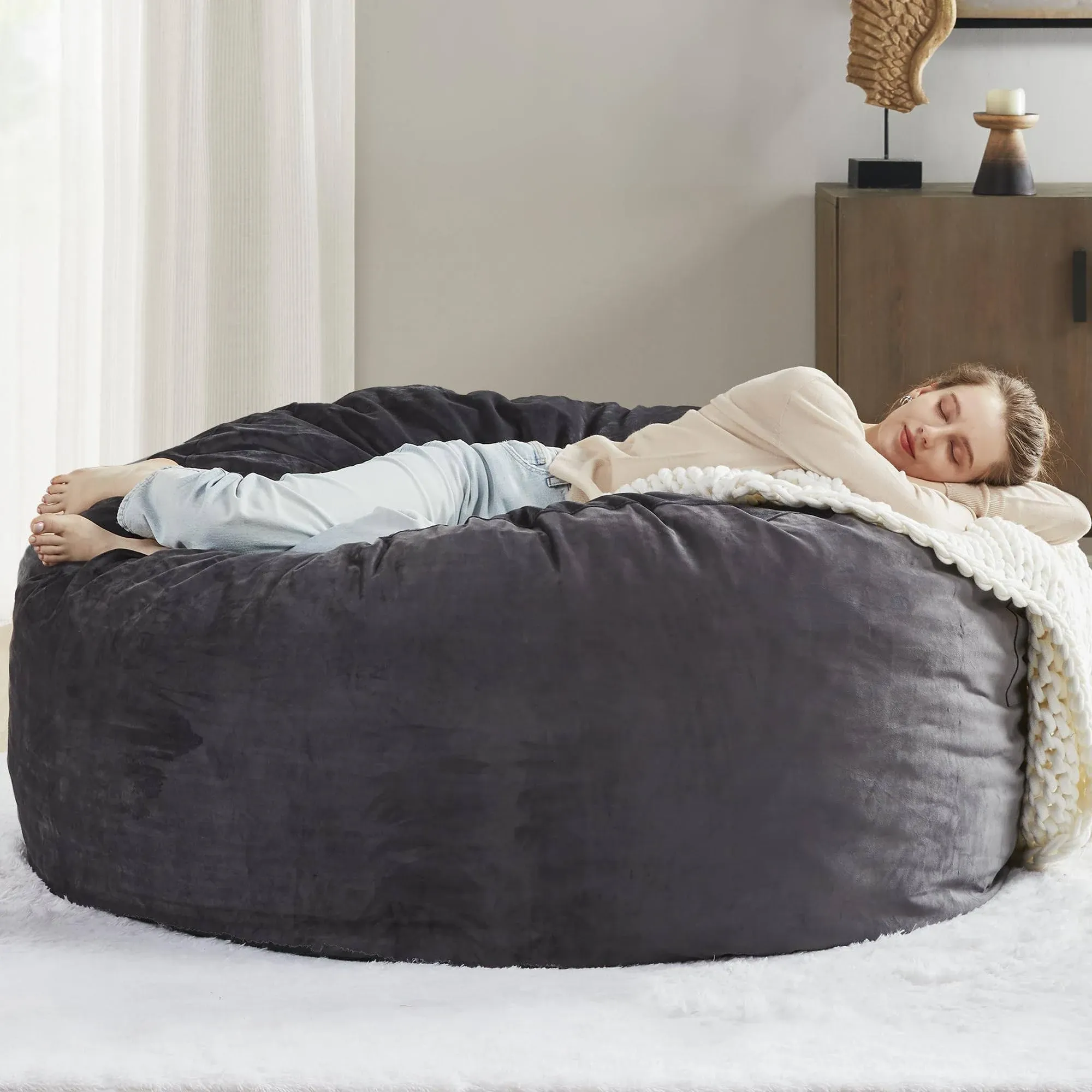 Codi Giant Bean Bag Chair with Filler Included, 5 FT - Comfy Large Beanbag Chairs for Adults, Memory Foam Added - Machine Washable and Soft Mink Bonded Cover - Charcoal Grey, 5ft