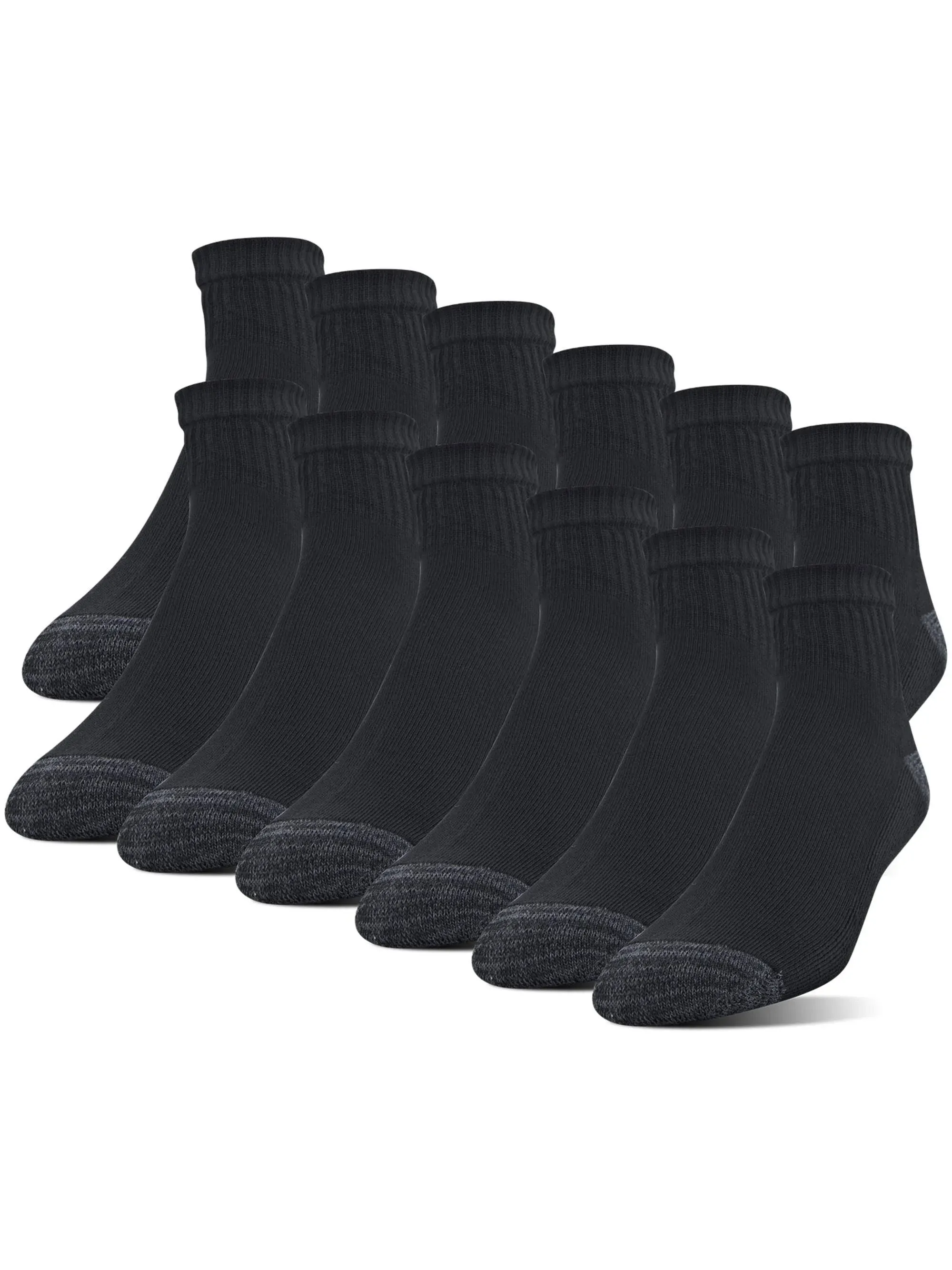 Gildan Men'S Polyester Half Cushion Ankle Socks, 12-Pairs, Black, Shoe Size: 6-12