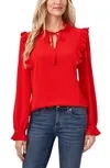 Women's Long Sleeve Ruffled Tie-Neck Blouse