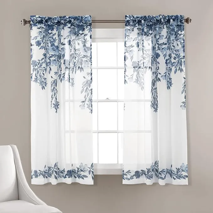 Lush Decor Tanisha Sheer Window Curtain Panels Navy/White 38X63+2 Set