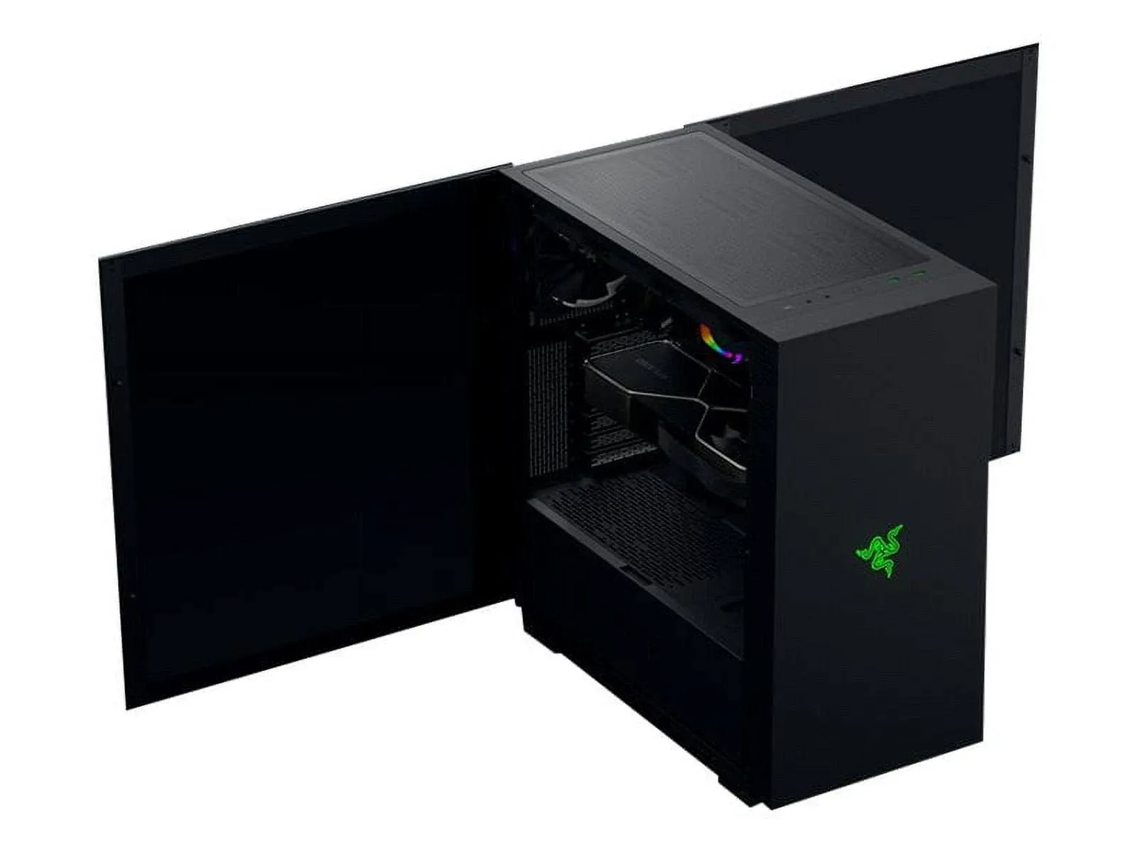 Razer Tomahawk ATX Mid-Tower Gaming Case: Dual-Sided Tempered Glass Swivel Doors, Ventilated Top Panel, Chroma RGB Underglow Lighting, Built-in Cable Management, Classic Black