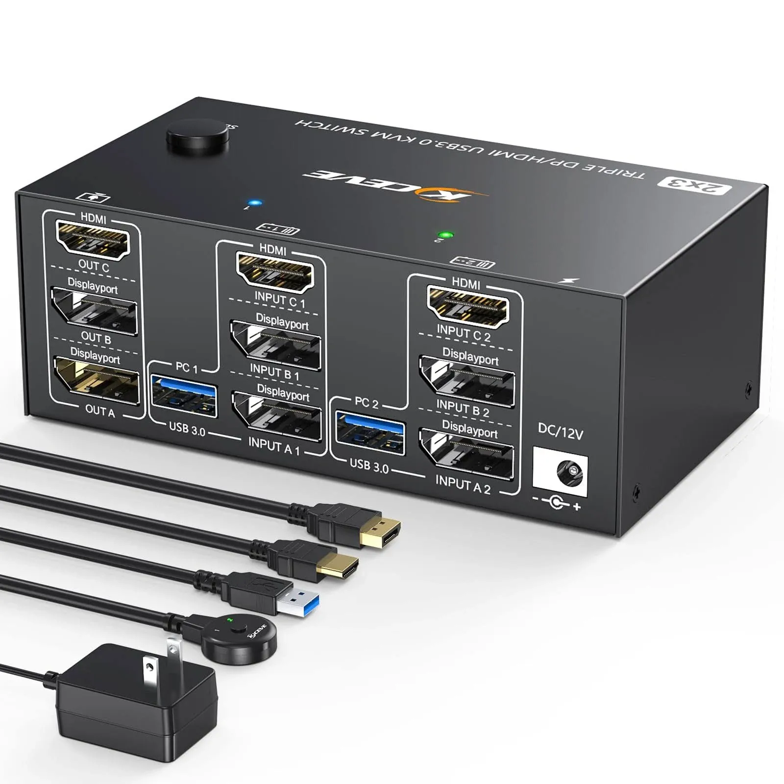 Dual Monitor KVM Switch 4K@60Hz,USB3.0 HDMI+Displaypo<wbr/>rt KVM Switch for 2 Comp...