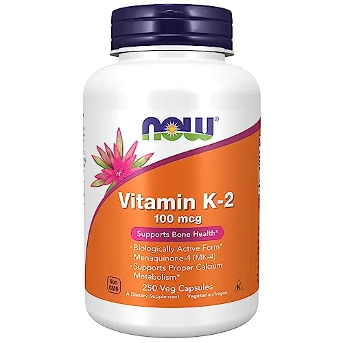 NOW Supplements, Vitamin K-2 100 mcg with Menaquinone-4 (MK-4), 250 Veg Capsules