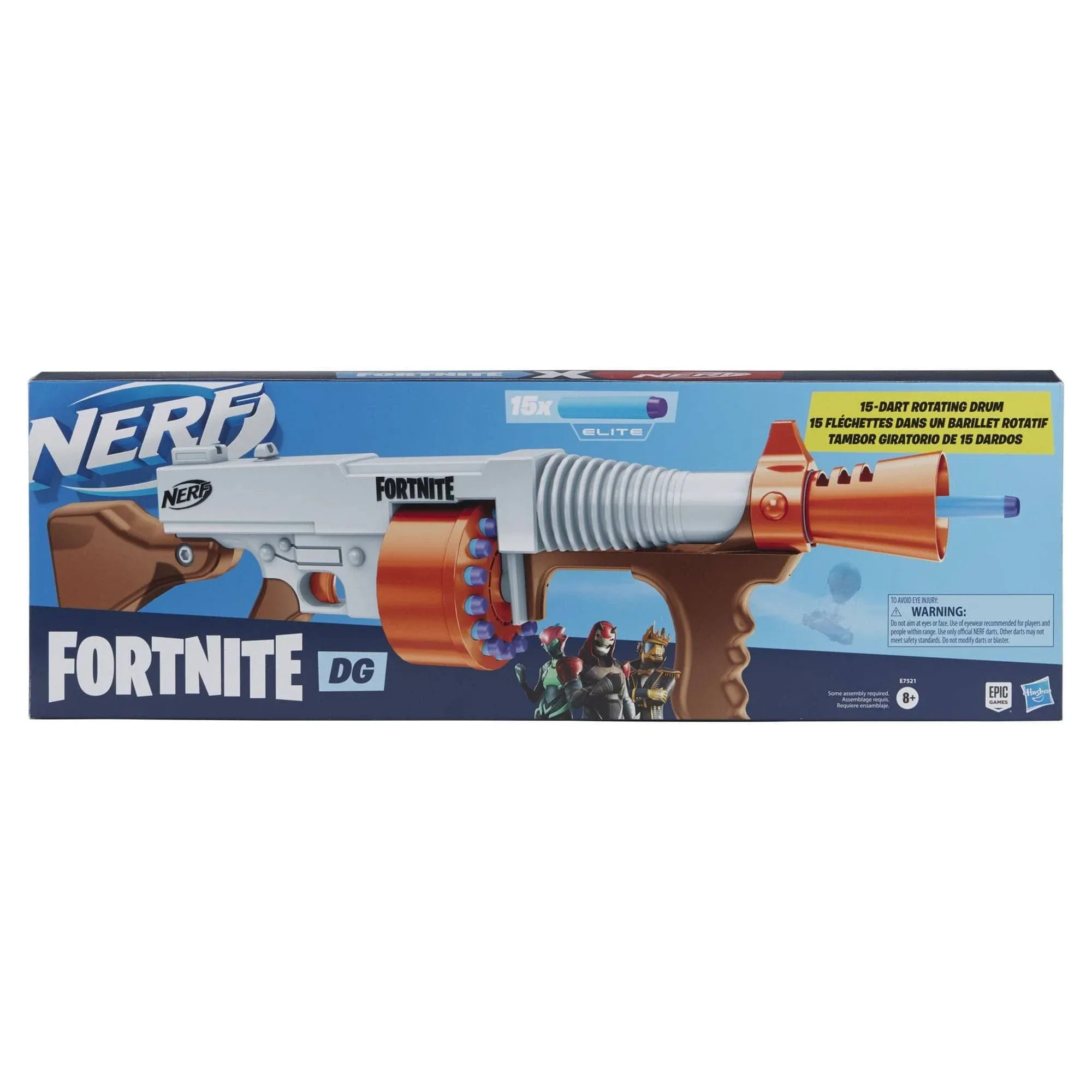 NERF FORTNITE DG Dart Blaster New Elite Rotating Drum with 15 Darts Brand New 