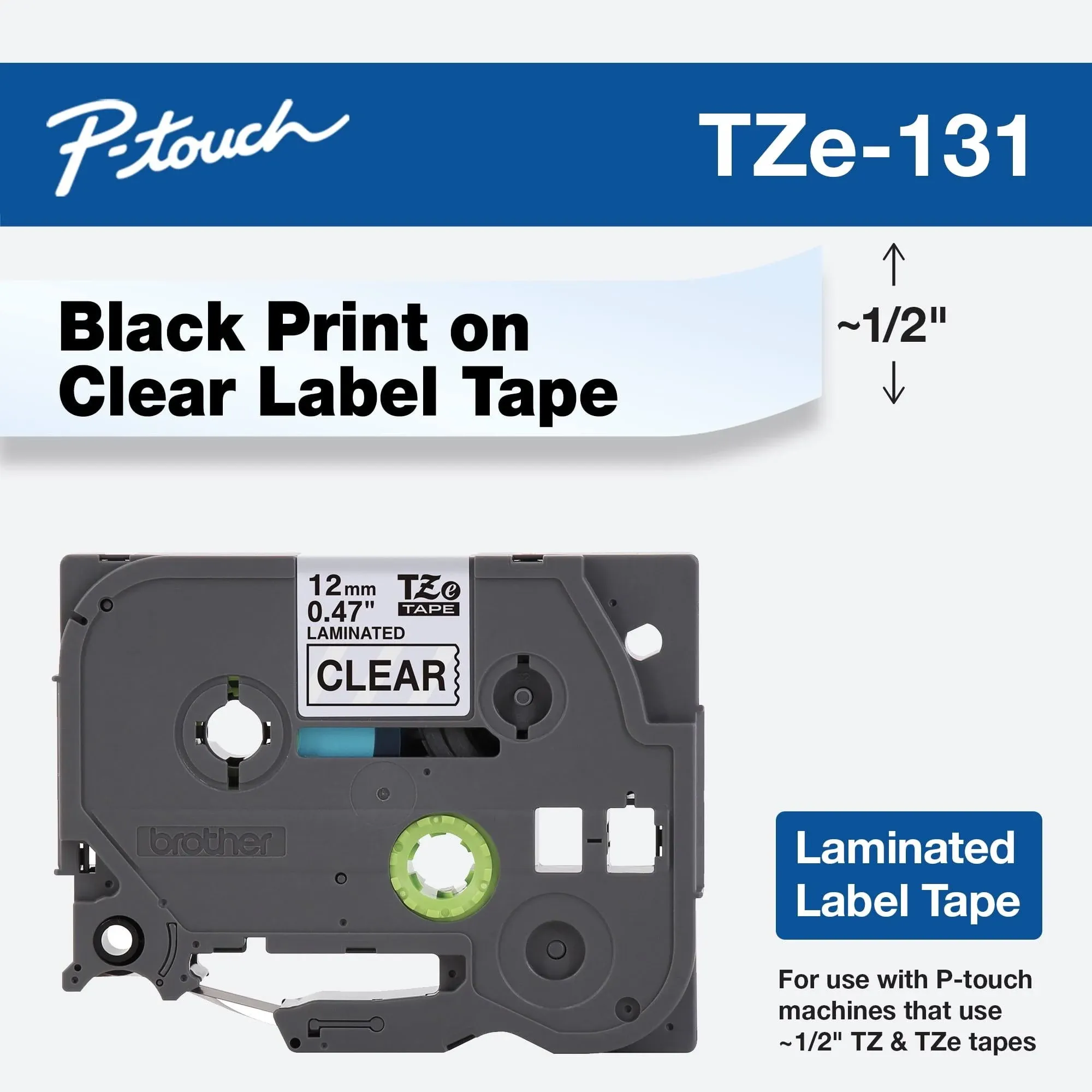 Brother Tz131 - Black on Clear - Roll (0.47 in x 26.2 ft) 1 pcs. Printer Tape ...