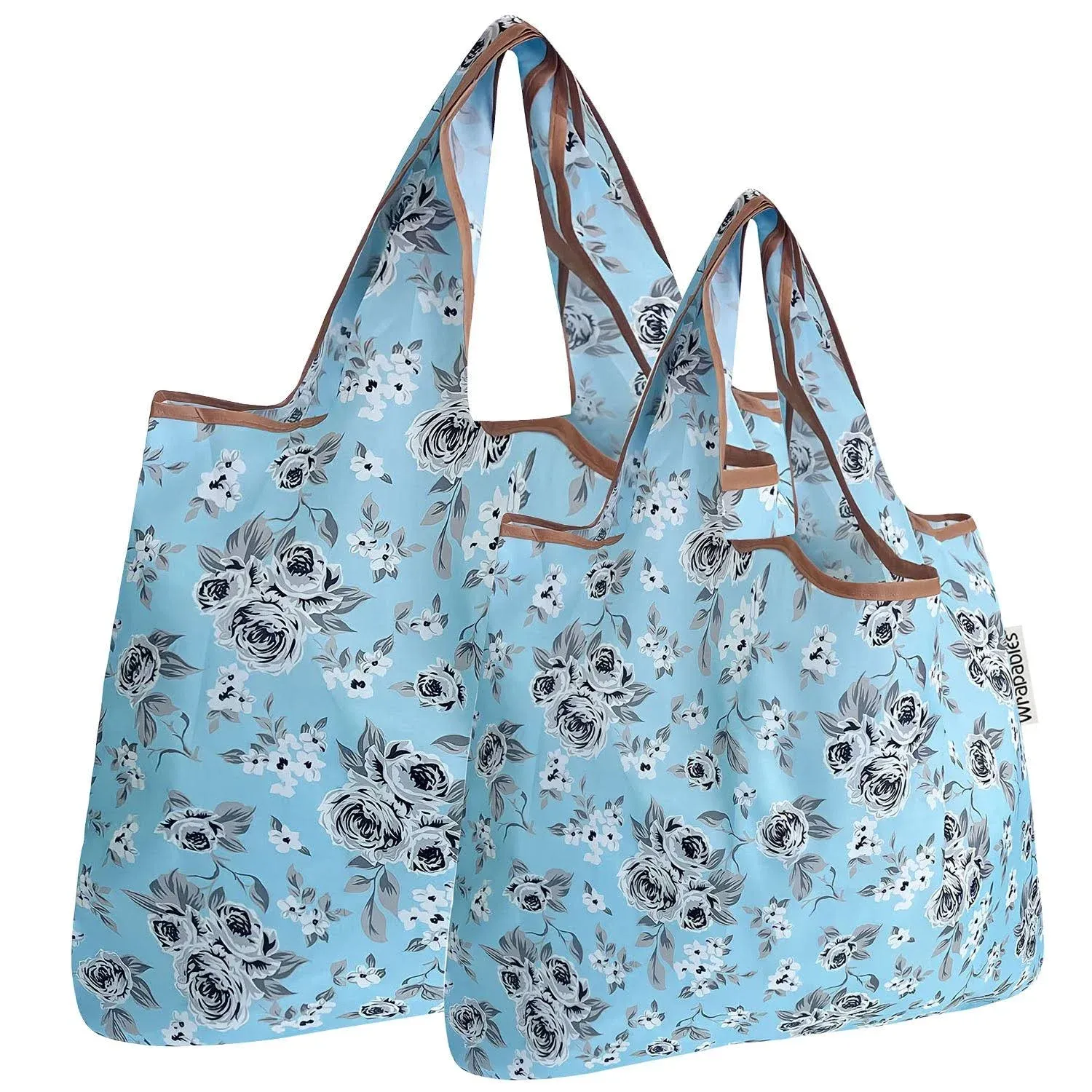 Wrapables Large & Small Foldable Tote Nylon Reusable Grocery Bags, Set of 2, Gray Floral