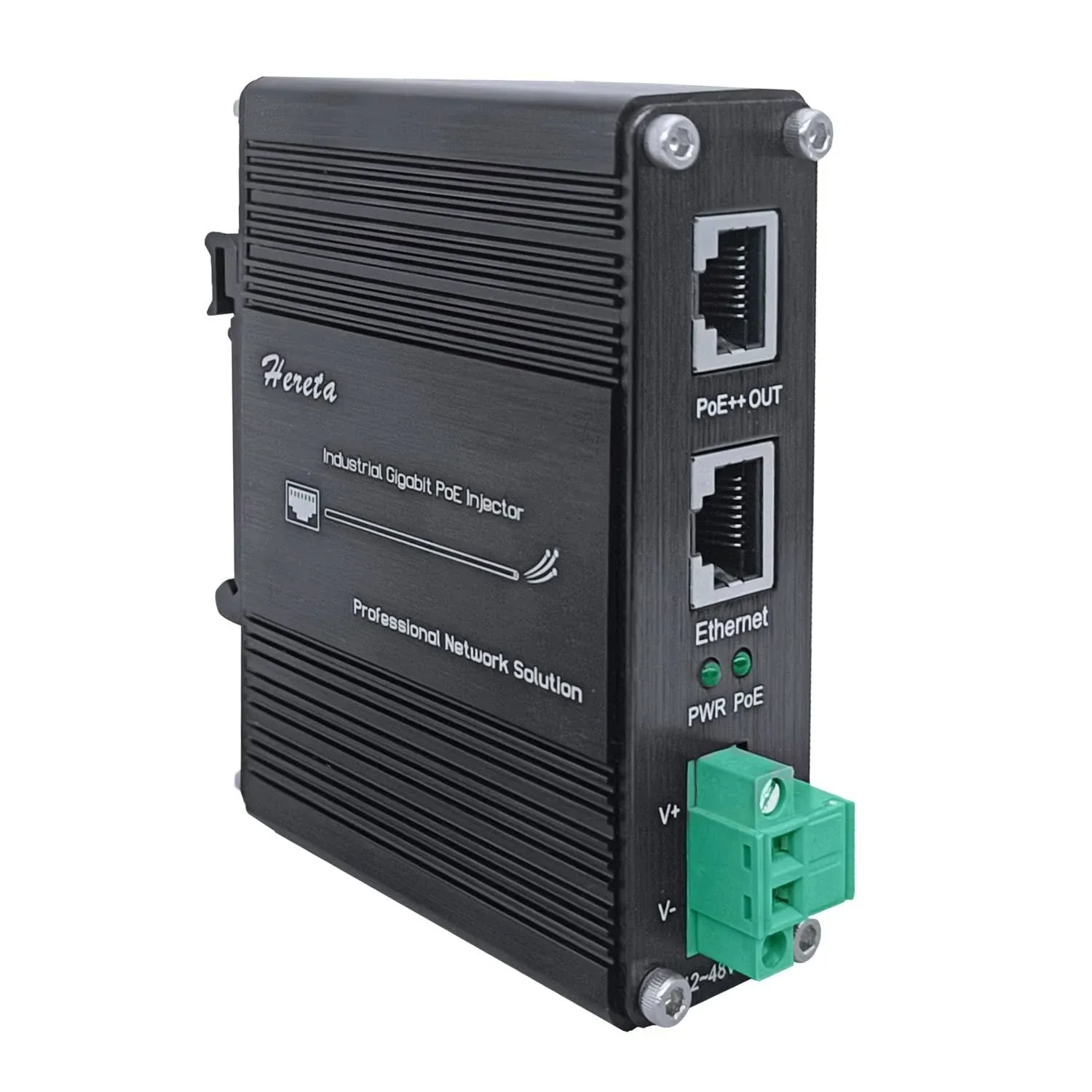 Hardened Industrial Gigabit PoE++ Injector 12-48VDC Input with DIN-Rail and W...