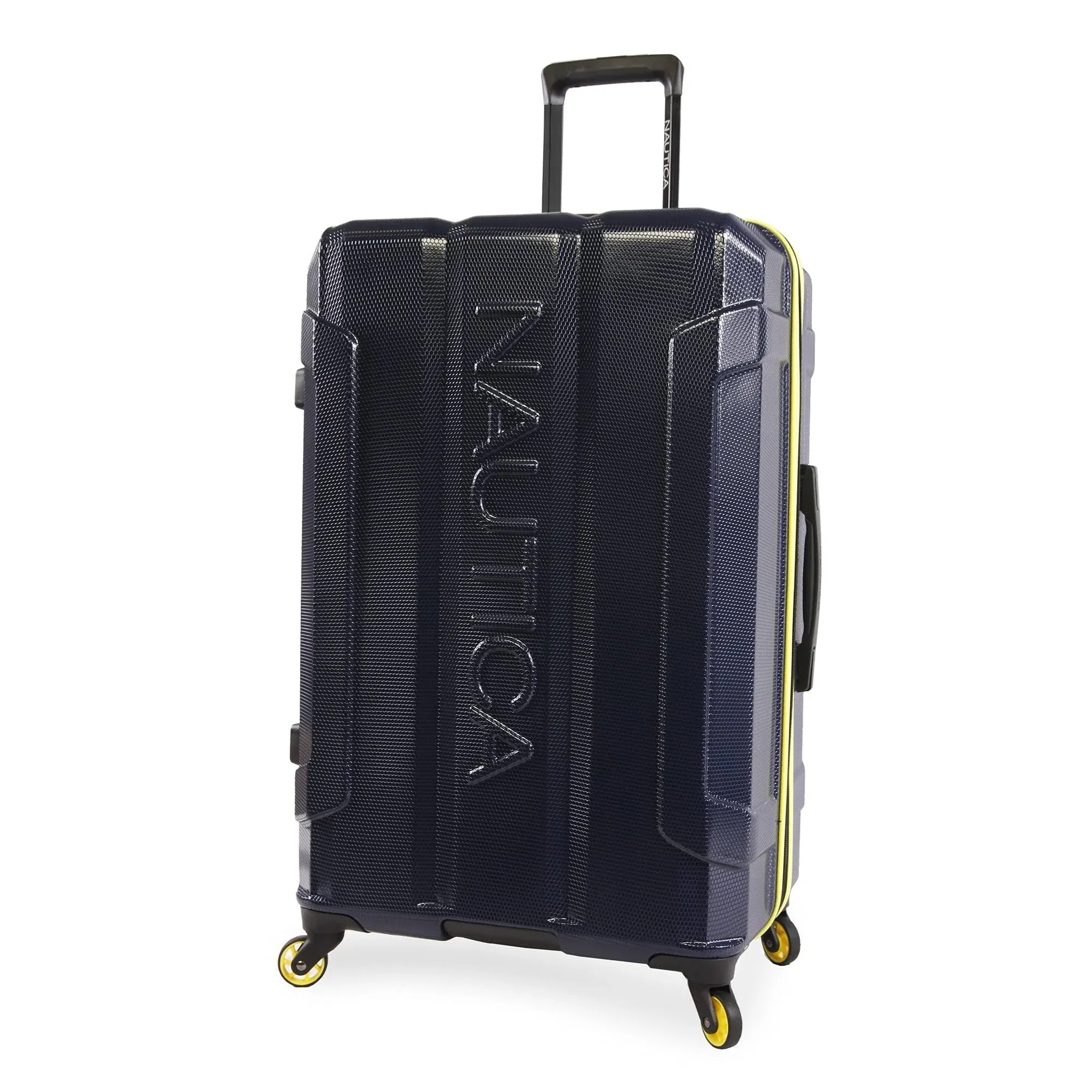 NAUTICA Maker Hardside Spinner Luggage, Navy/Yellow, Checked-Large 29-Inch