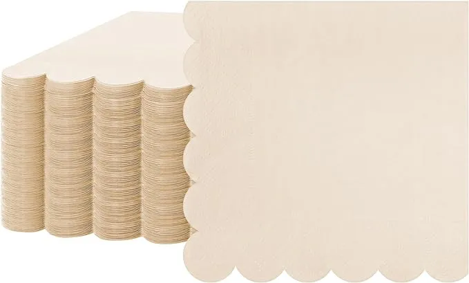 100 Pcs Scalloped Sage Cocktail Napkins Thick Paper Napkins Disposable Party Napkins Beverage Napkins for Wedding Dinner Birthday Supplies, 5 x 5 Inches (Milky White)