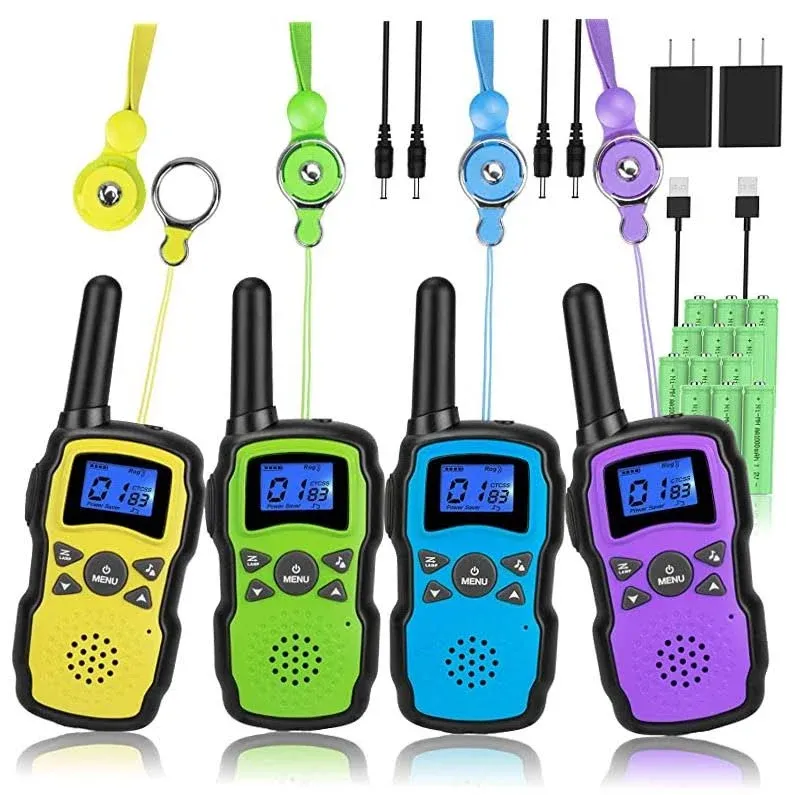 Wishouse Walkie Talkies for Kids Adults Rechargeable Long Range 4 Pack with 2 USB Chargers 12 Batteries,Family Walky Talky,Outdoor Camping Games