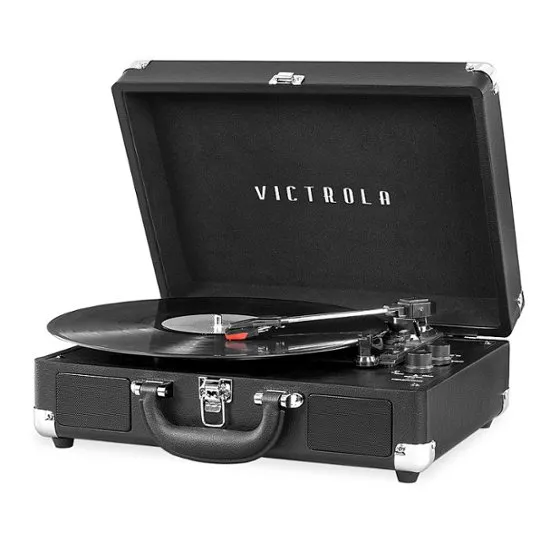 Victrola Vintage 3-Speed Bluetooth Portable Suitcase Record Player with Built-in Speakers, Upgraded Turntable Audio Sound, Cognac