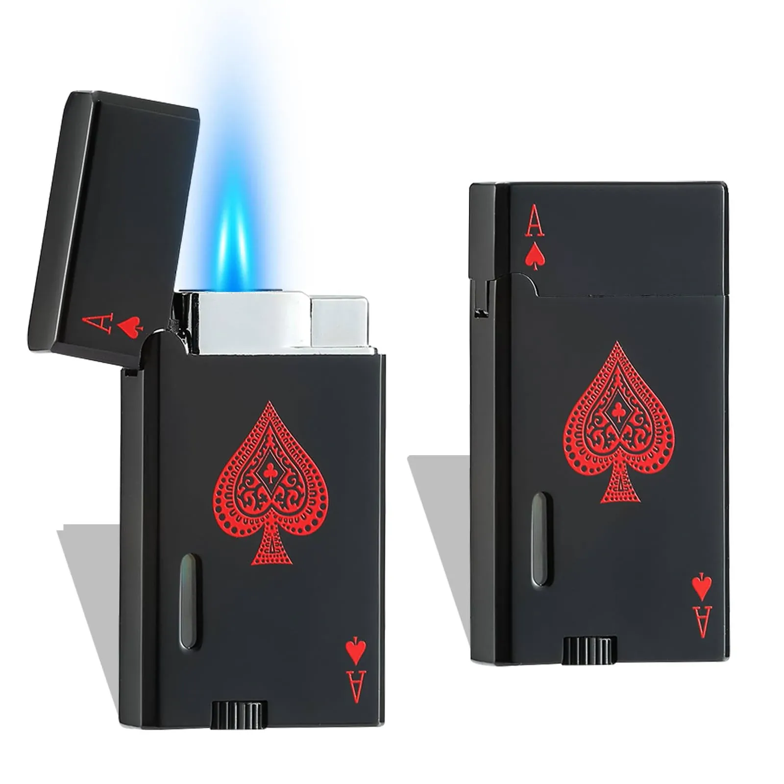 CFTGET 2 Pack Classic Butane Lighter, Refillable and Adjustable Double Flame Torch Lighter with Visible Window, Portable Ace Lighter for Men and Women,Great Gift, Without Butane(Black)