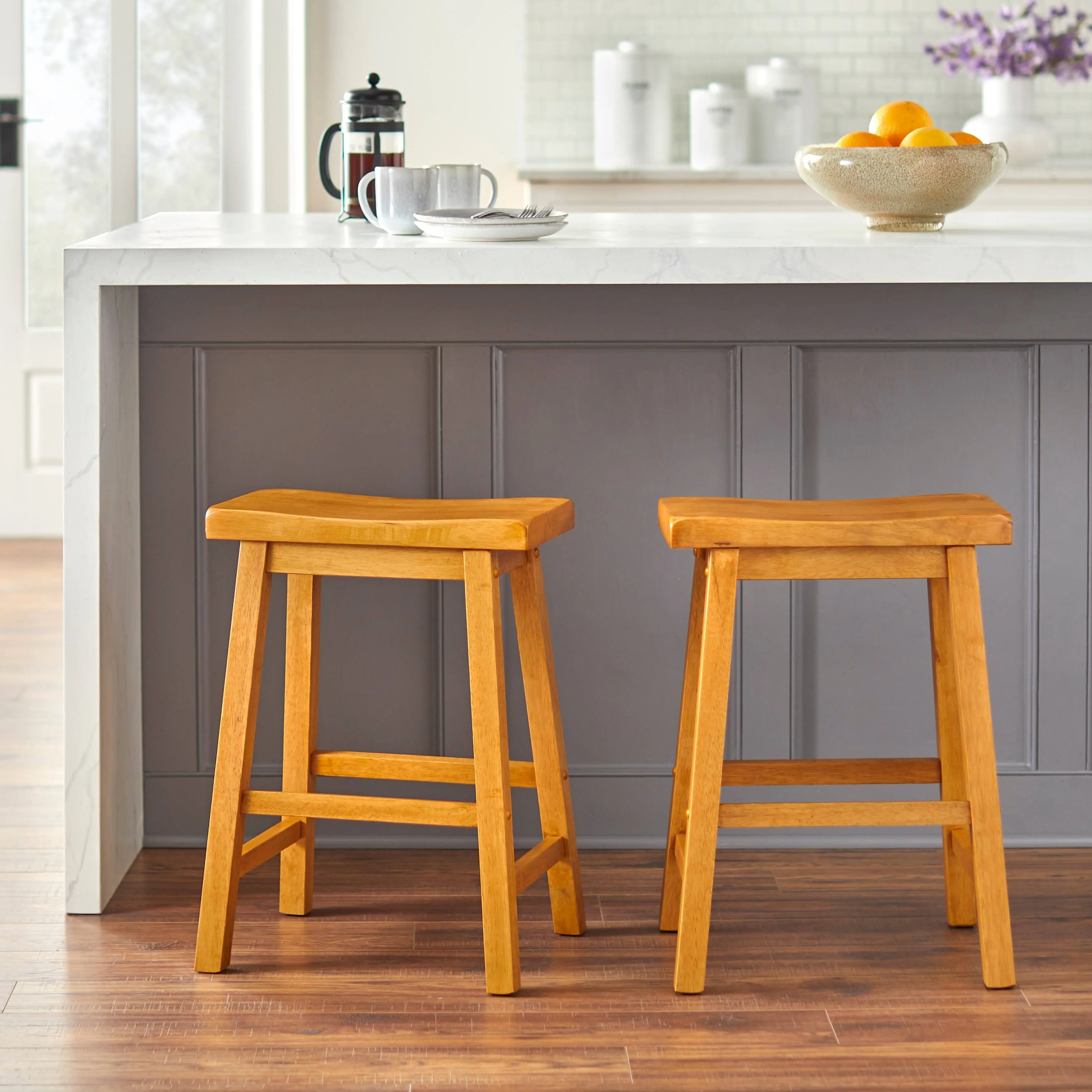 TMS Set of 2 Oak Belfast 24" Saddle Stools